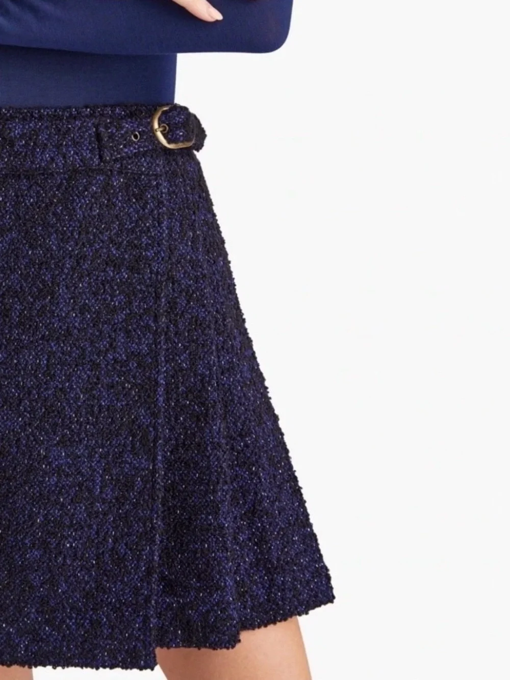 Hill House Blair Skirt Navy Tweed Pleated Mini, Size Small, Elastic Waist
